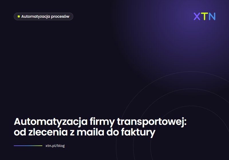 Ciemna grafika w barwach XTN z tytułem artykułu o automatyzacji firmy transportowej i etykietą kategorii Automatyzacja procesów