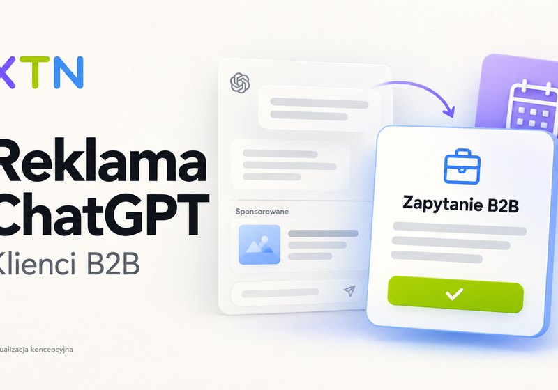 Ścieżka zapytania od rozmowy i formularza do kwalifikacji w CRM oraz spotkania biznesowego, z logo XTN.