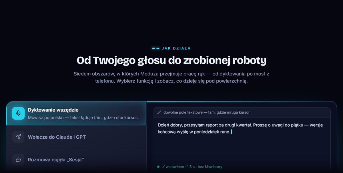 sekcja Jak działa: zakładki funkcji i scena dyktowania do dowolnego pola