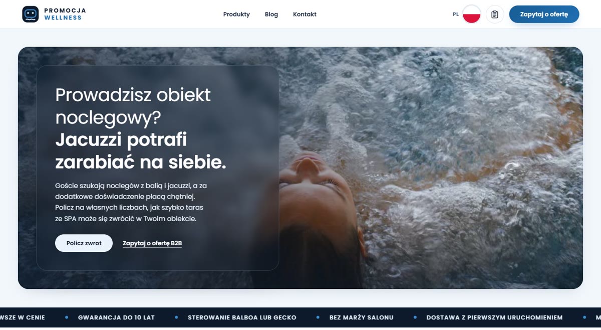 Strona główna promocjaspa.pl — sekcja hero z ofertą dla obiektów noclegowych